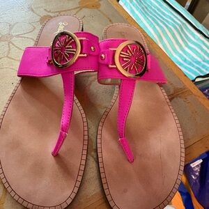 Lily Pulitzer Fuchsia Sandals with Gold Buckles size 9